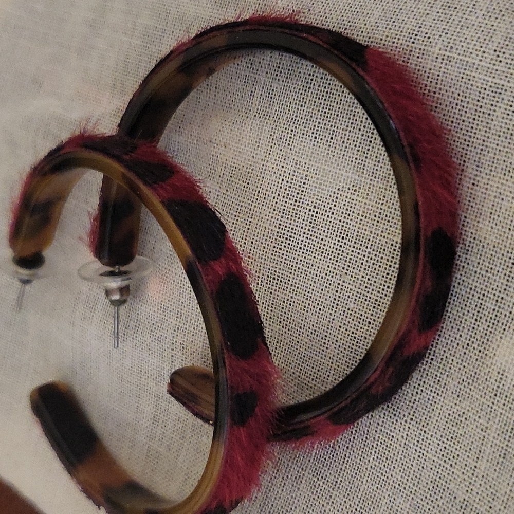 Red print hoop earrings